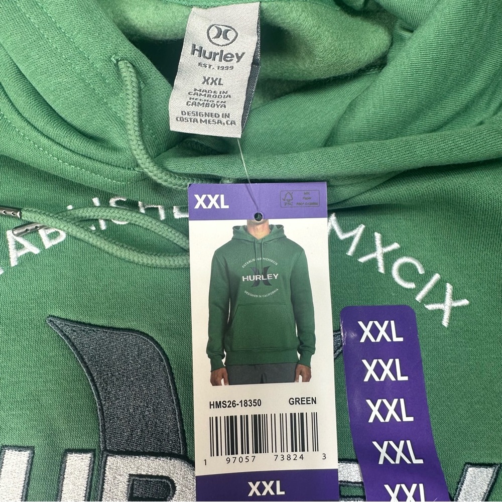 HURLEY Green GRAPHIC PULLOVER HOODIE SWEATSHIRT MENS Size XXL *NEW* Surf Logo - Picture 7 of 9